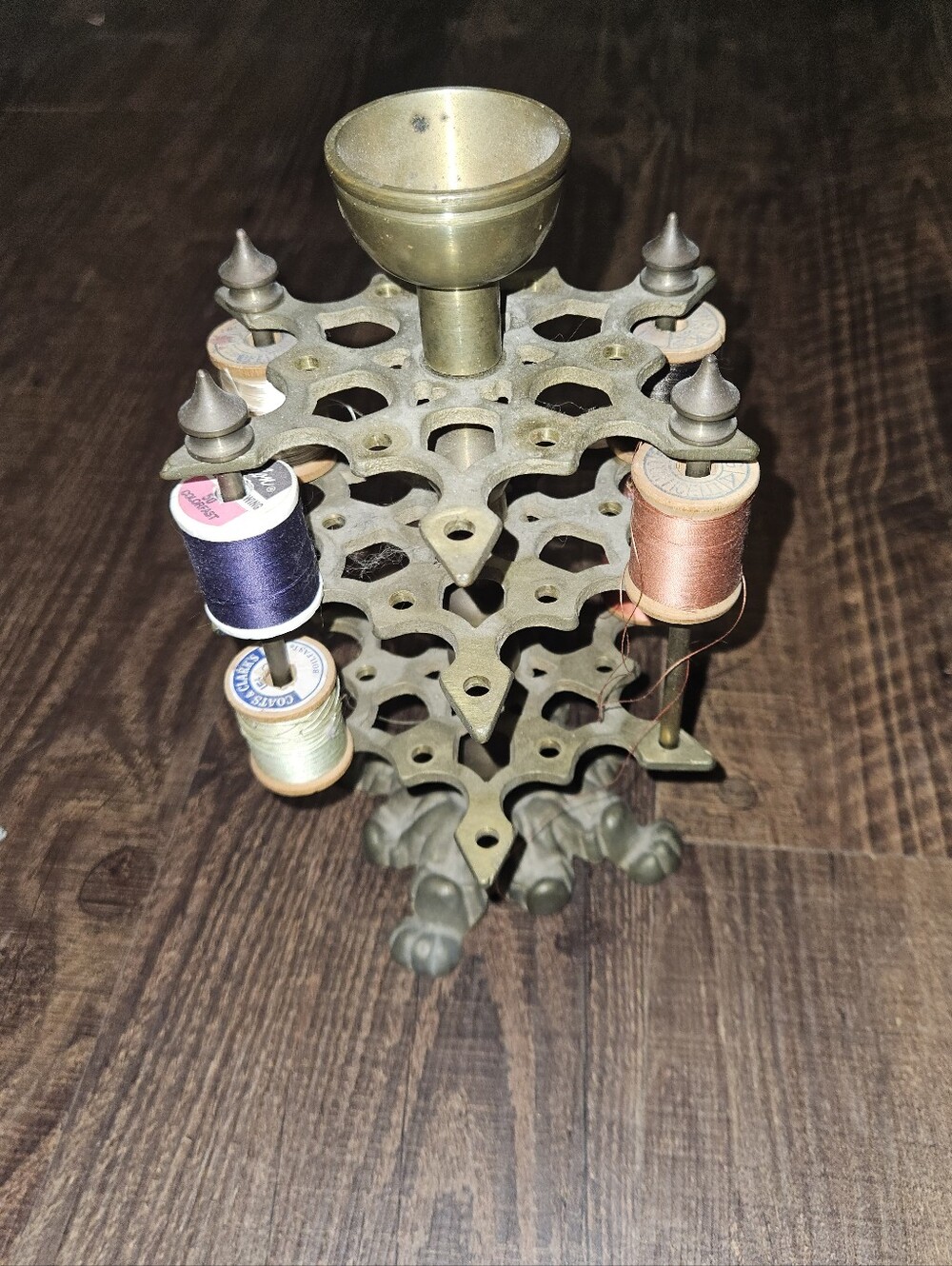 Antique Victorian Brass Thread Spool Holder Carousel Bear Claw
